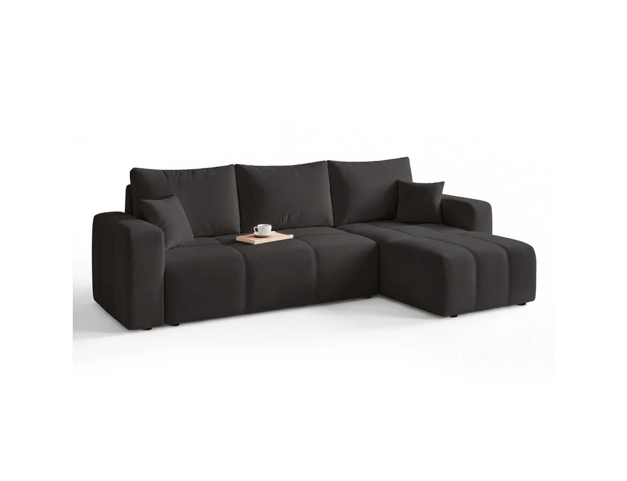 Labett Ecksofa mit Schlaffunktion & Bettkasten PIANO L-Form Schwarz