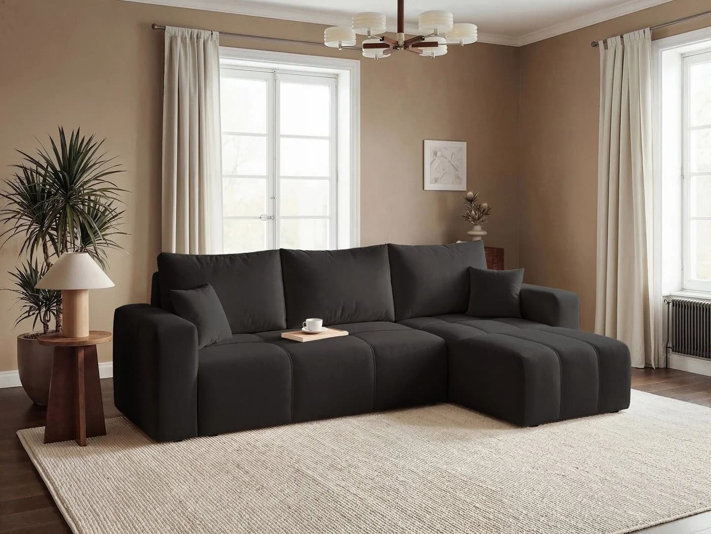 Labett Ecksofa mit Schlaffunktion & Bettkasten PIANO L-Form Schwarz - Bild 2