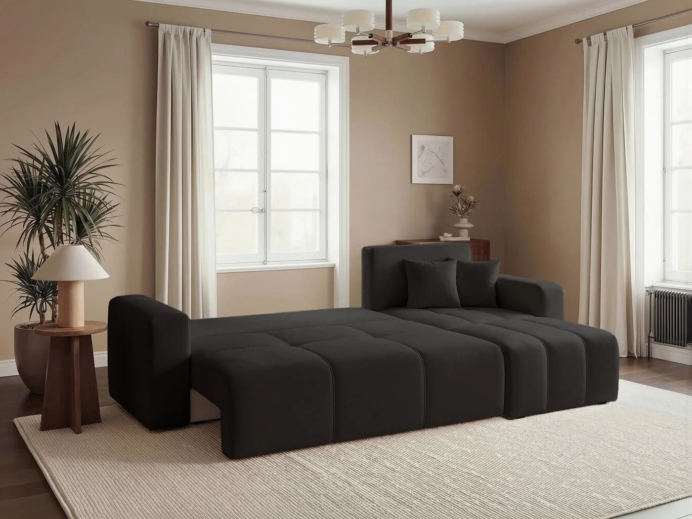 Labett Ecksofa mit Schlaffunktion & Bettkasten PIANO L-Form Schwarz - Bild 5
