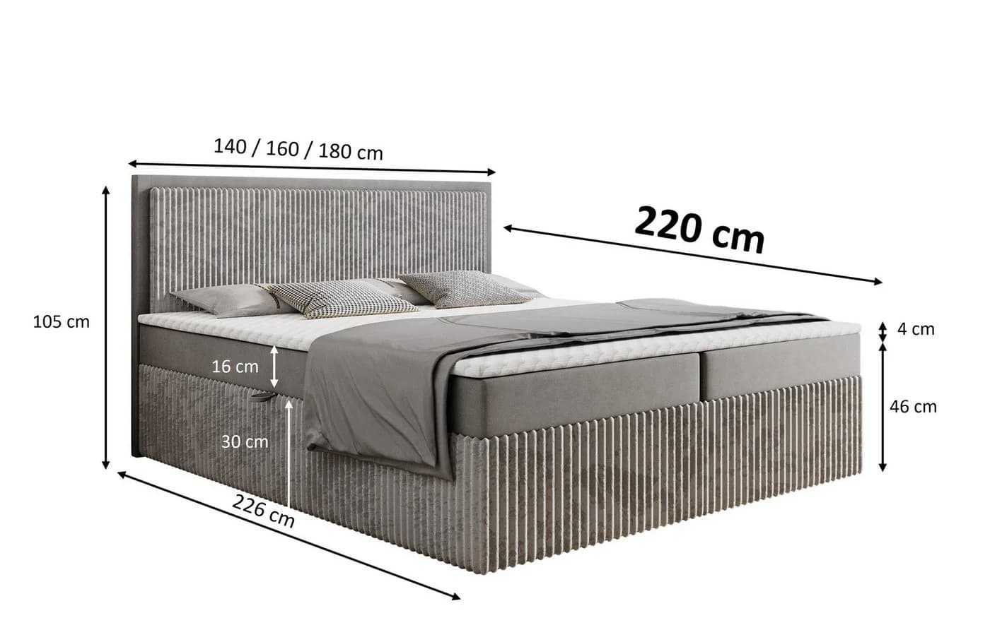 Labett Boxspringbett CLEO Grau mit Bettkästen und Topper - Bild 5