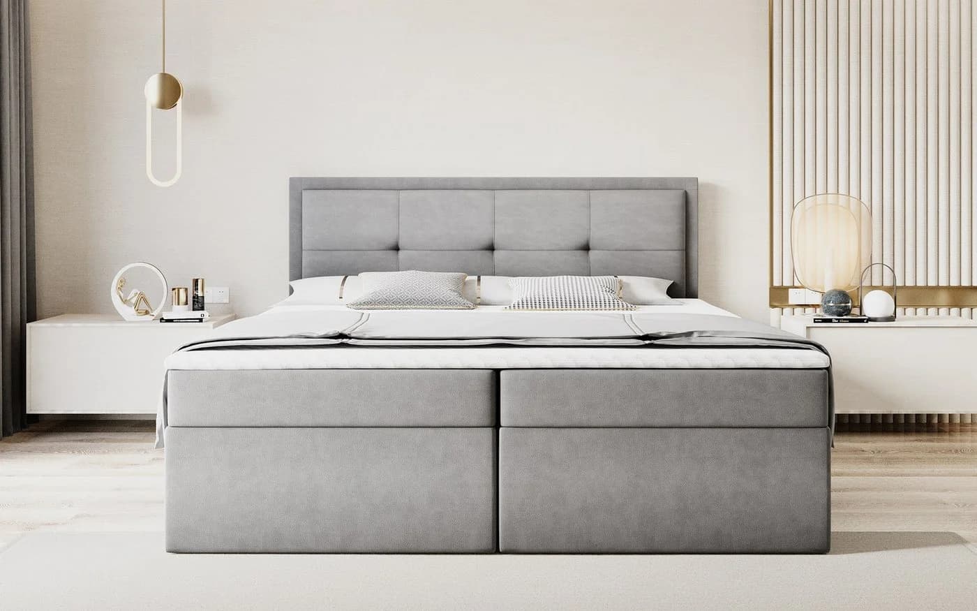 Labett Boxspringbett CLARA Grau Beige Überlänge 220 cm