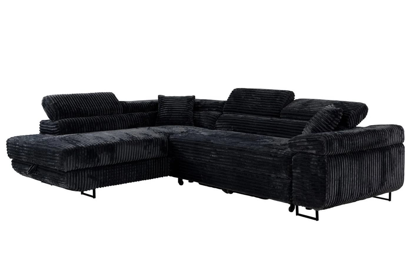Labett Ecksofa GUSTAVO Schwarz mit Schlaffunktion & Bettkasten