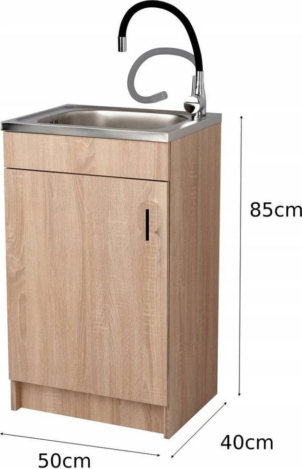 STAMAR Spülenschrank Küchenschrank 50cm Sonoma Spüle Edelstahl Armatur Schwarz - Bild 3
