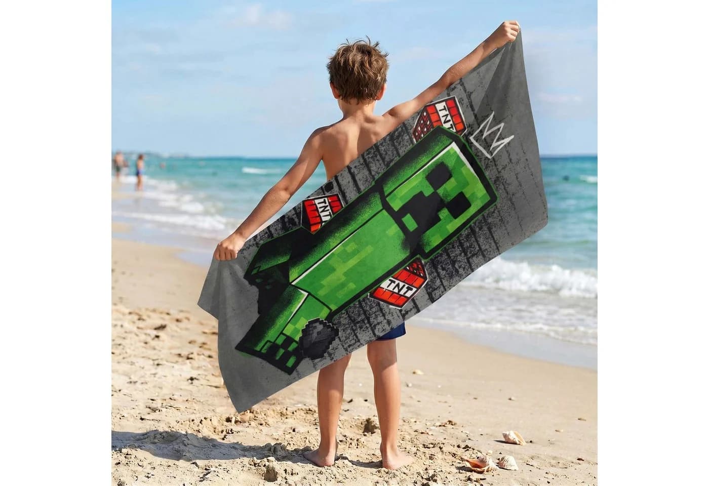 Minecraft Badetuch 100% Baumwolle Grau/Grün mit Creeper Motiv - Bild 5