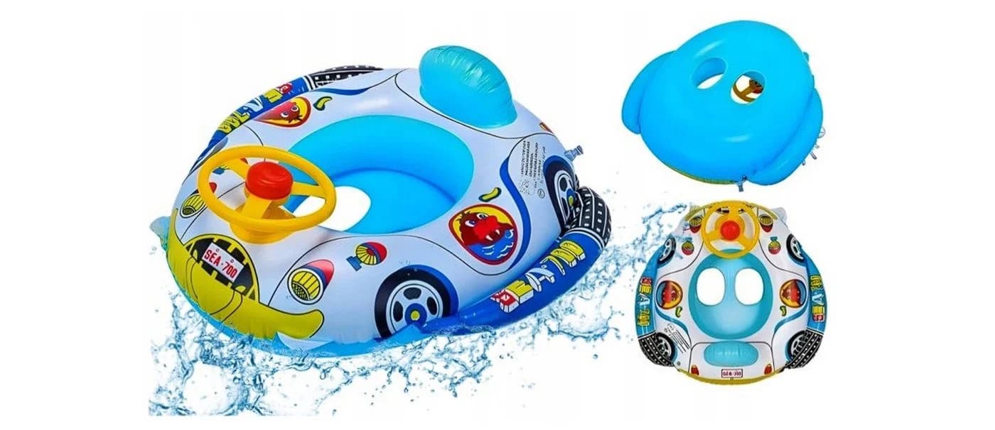 Festivalartikel Schwimmhilfe Aufblasbares Kinderboot mit Lenkrad und Ball - Bild 4