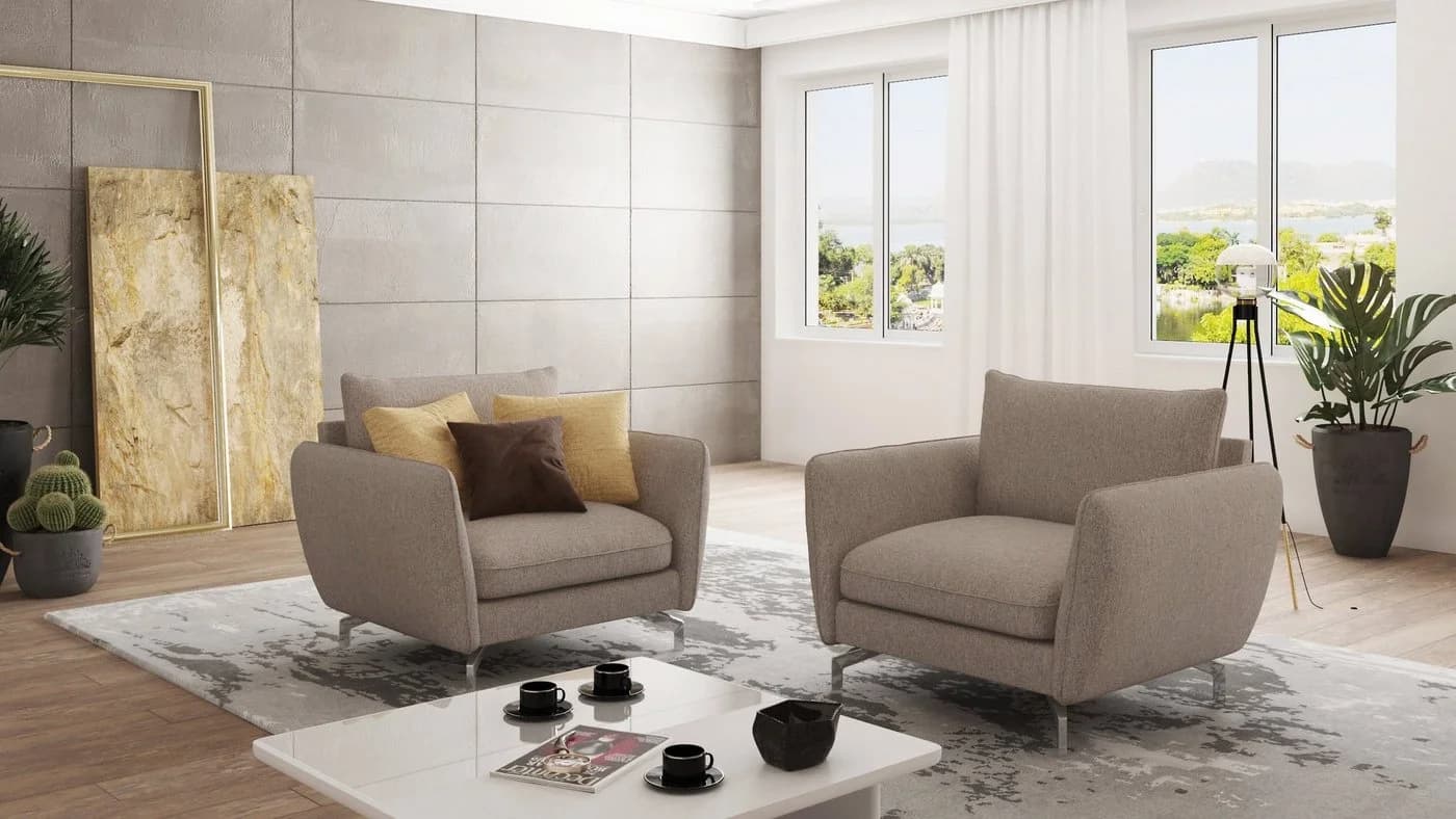 S-Style Möbel Sessel Benita Dunkelbeige Mikrofaser Metallfüße - Bild 2
