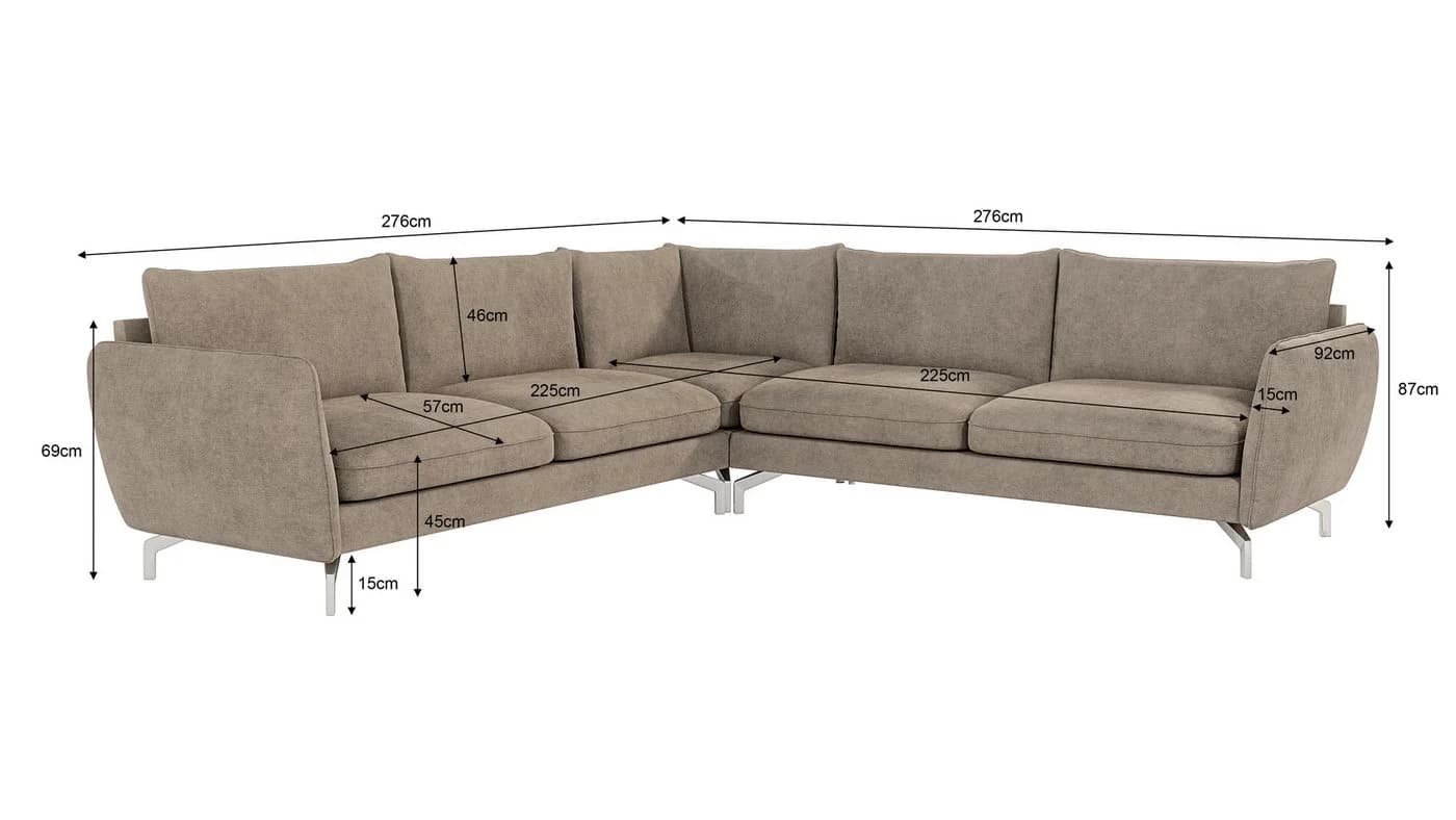 S-Style Möbel Ecksofa Benita Dunkelbeige Silber Metall Füße - Bild 4