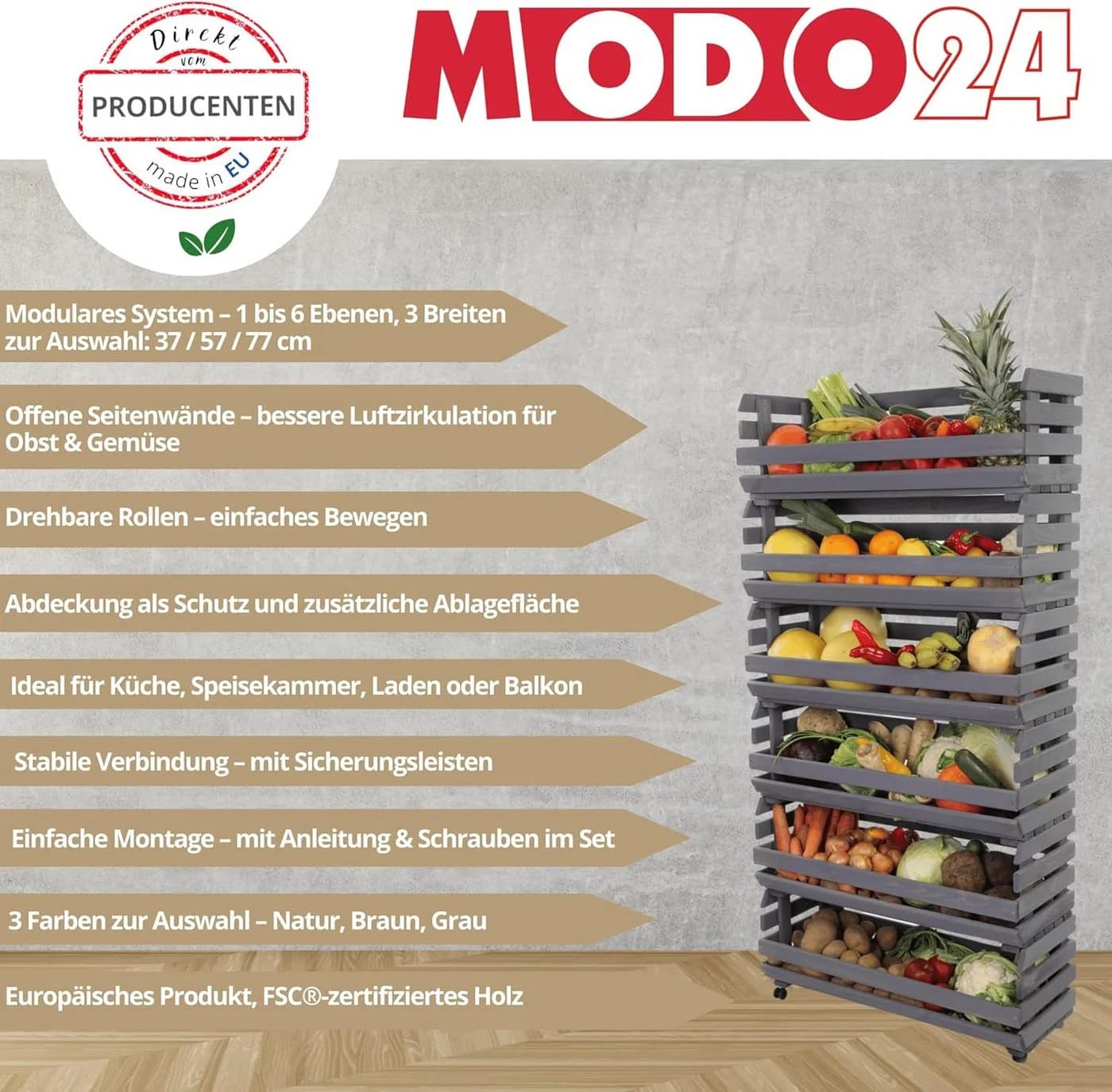 Modo24 Küchenregal Modular Holzregal für Gemüse Obst auf Rollen - Bild 1