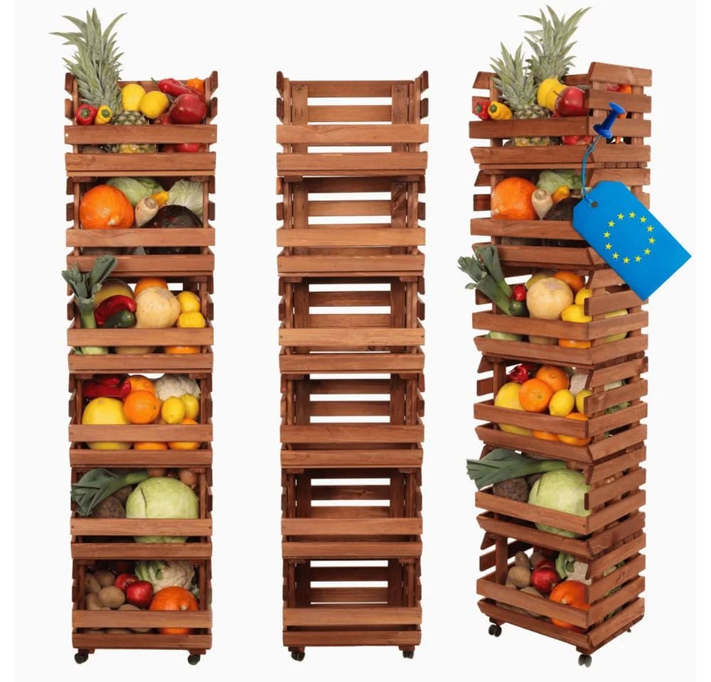 Modo24 Küchenregal Modular Holzregal auf Rollen Stapelbar Braun Grau - Bild 2