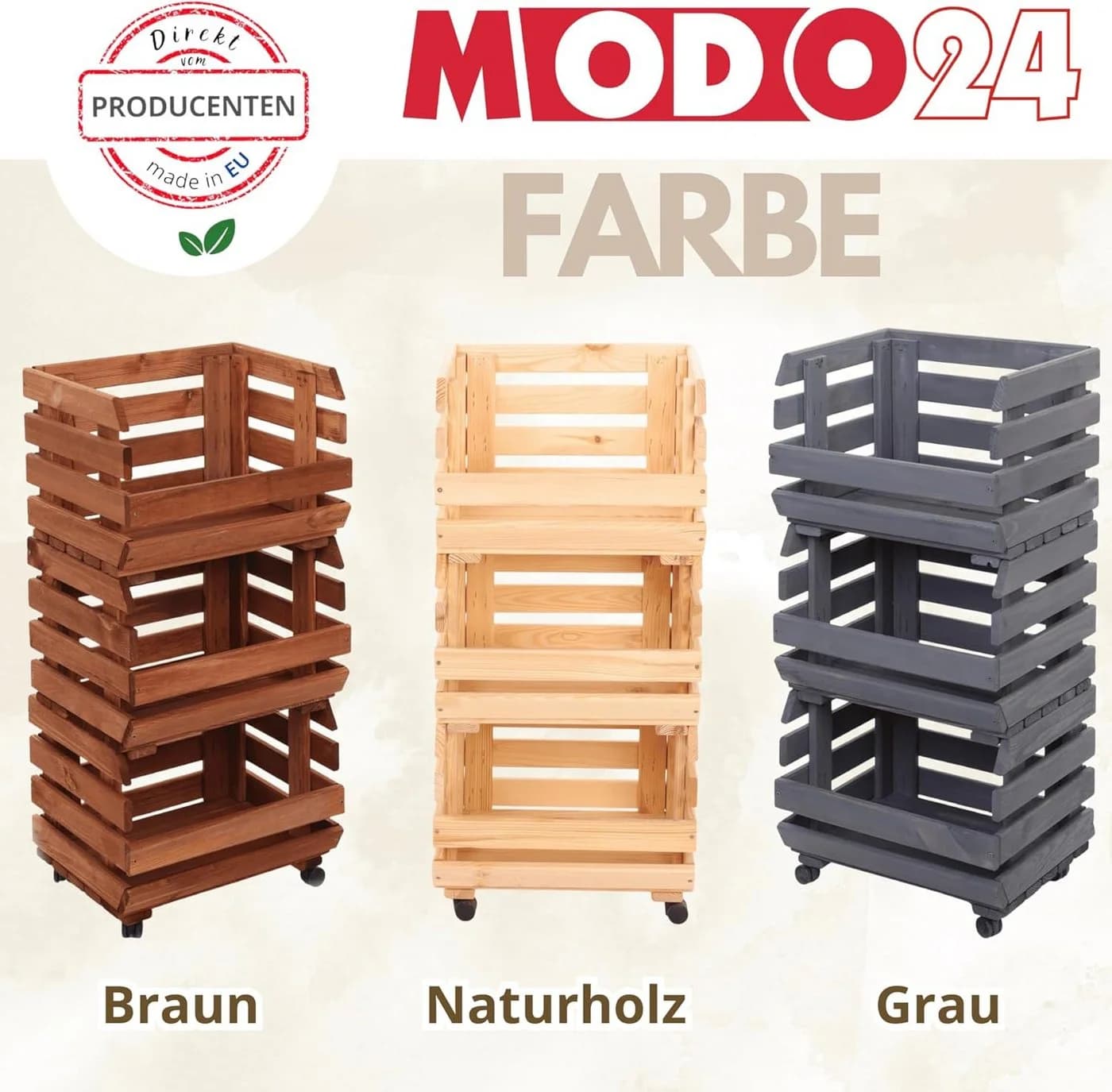 Modo24 Küchenregal Modular Holzregal auf Rollen Stapelbar Braun Grau - Bild 5