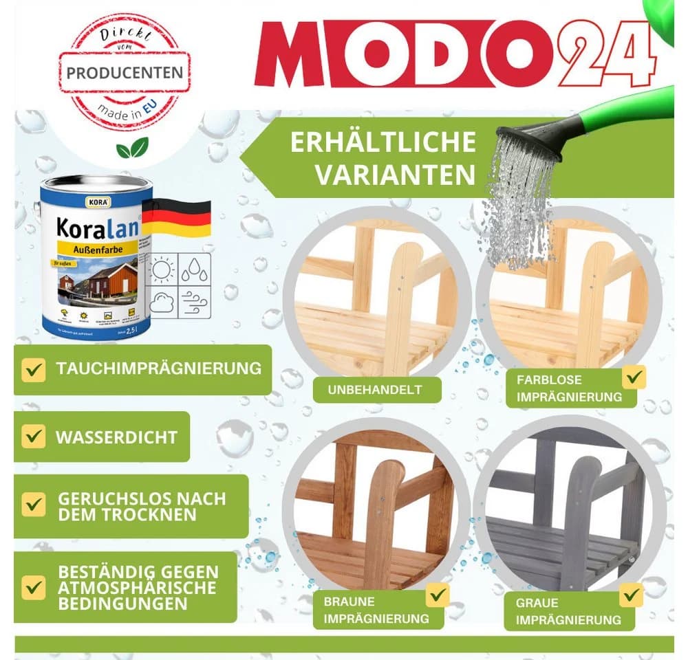 Modo24 Gartenbank LG01 Parkbank Zweisitzer FSC-Kiefernholz
