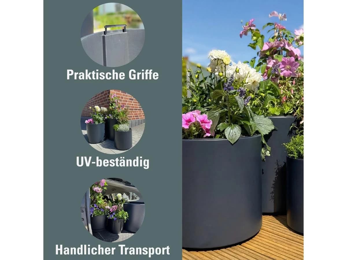 Prosperplast Blumentopf Heos Anthrazit mit Einsatz 30 cm - Bild 4