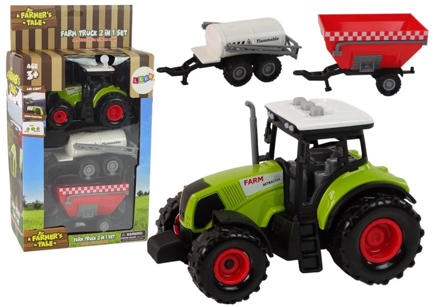 Farmer Traktor Set mit LED-Licht & 2 Landmaschinen