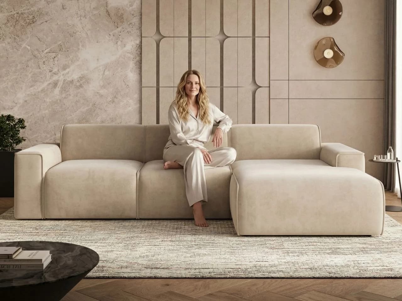 GrainGold Ecksofa L-Form Lavia Beige Modernes Design - Bild 3