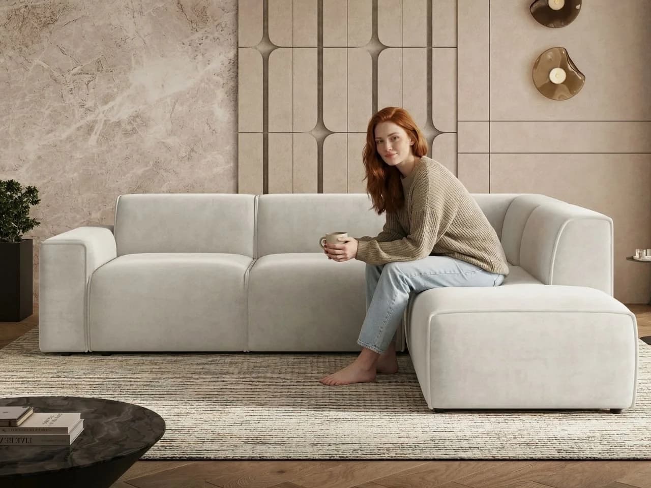 GrainGold Ecksofa L-Form Eluno Hellbeige Modern Stil - Bild 3