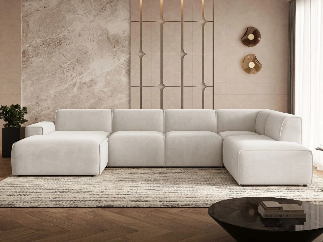 GrainGold Ecksofa U-Form Belluno Hellbeige Modern Stil - Bild 2