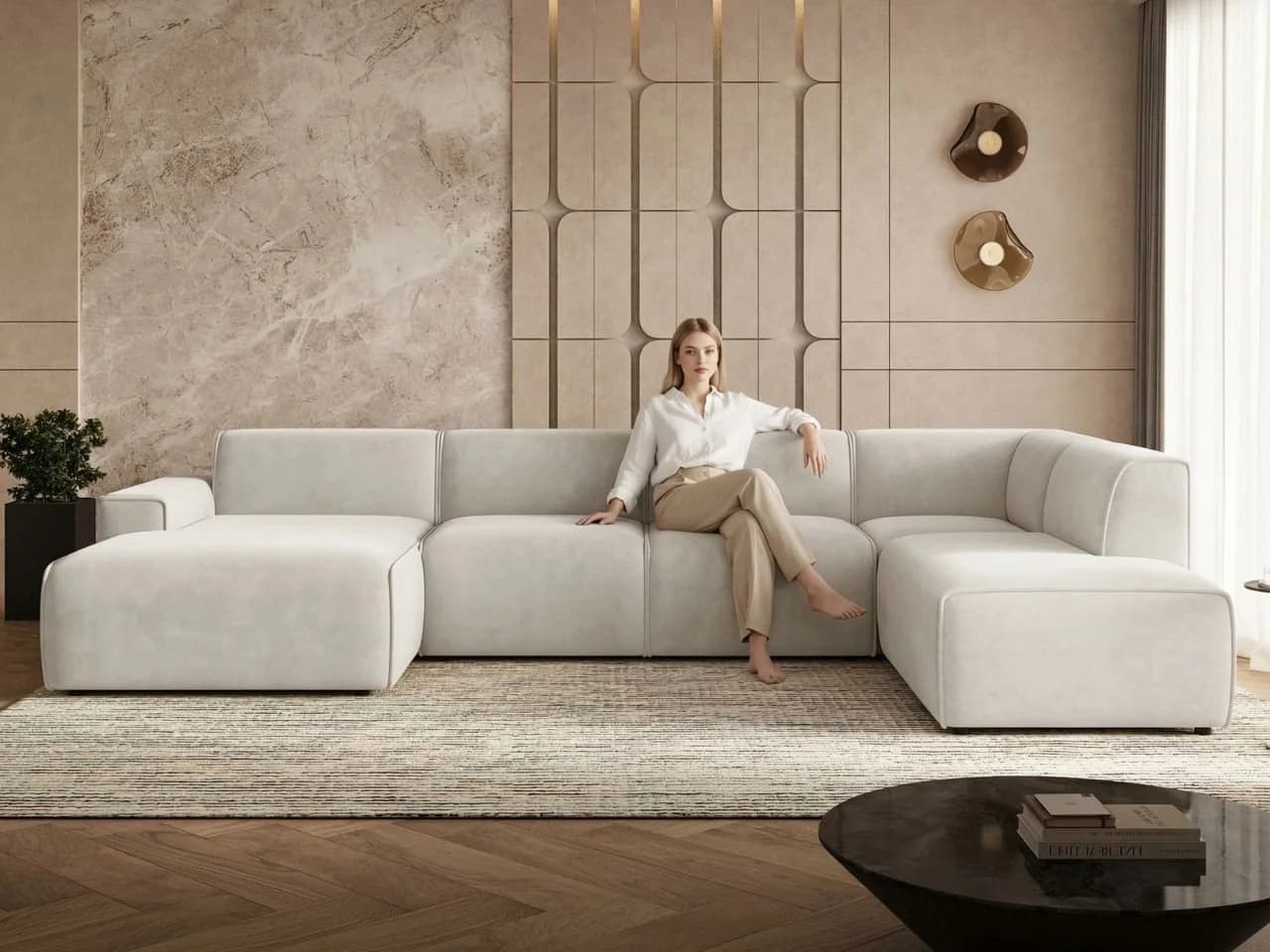 GrainGold Ecksofa U-Form Belluno Hellbeige Modern Stil - Bild 3