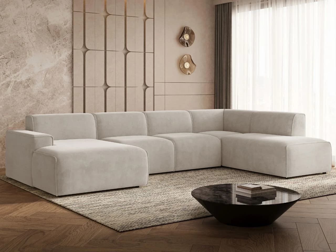 GrainGold Ecksofa U-Form Belluno Hellbeige Modern Stil - Bild 4