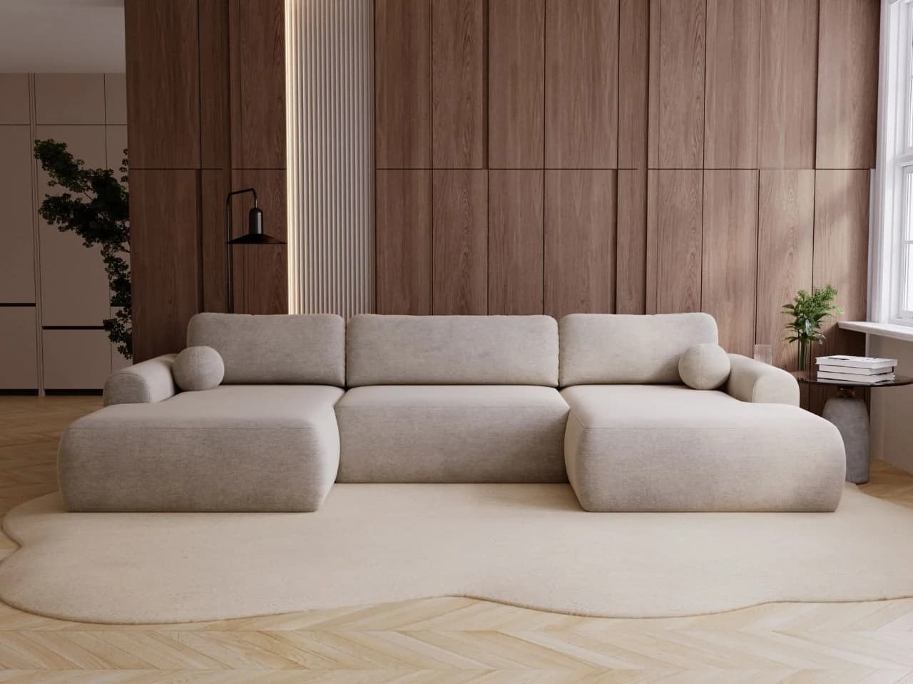 GrainGold Ecksofa Savana U Beige mit Schlaffunktion und Bettkasten - Bild 2