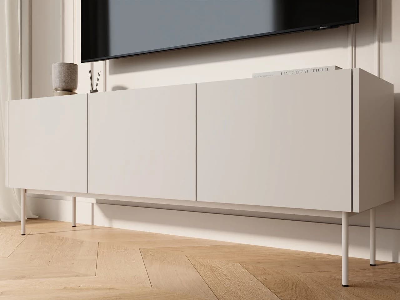 GrainGold TV-Schrank Drevo Beige Modern mit Metallbeinen