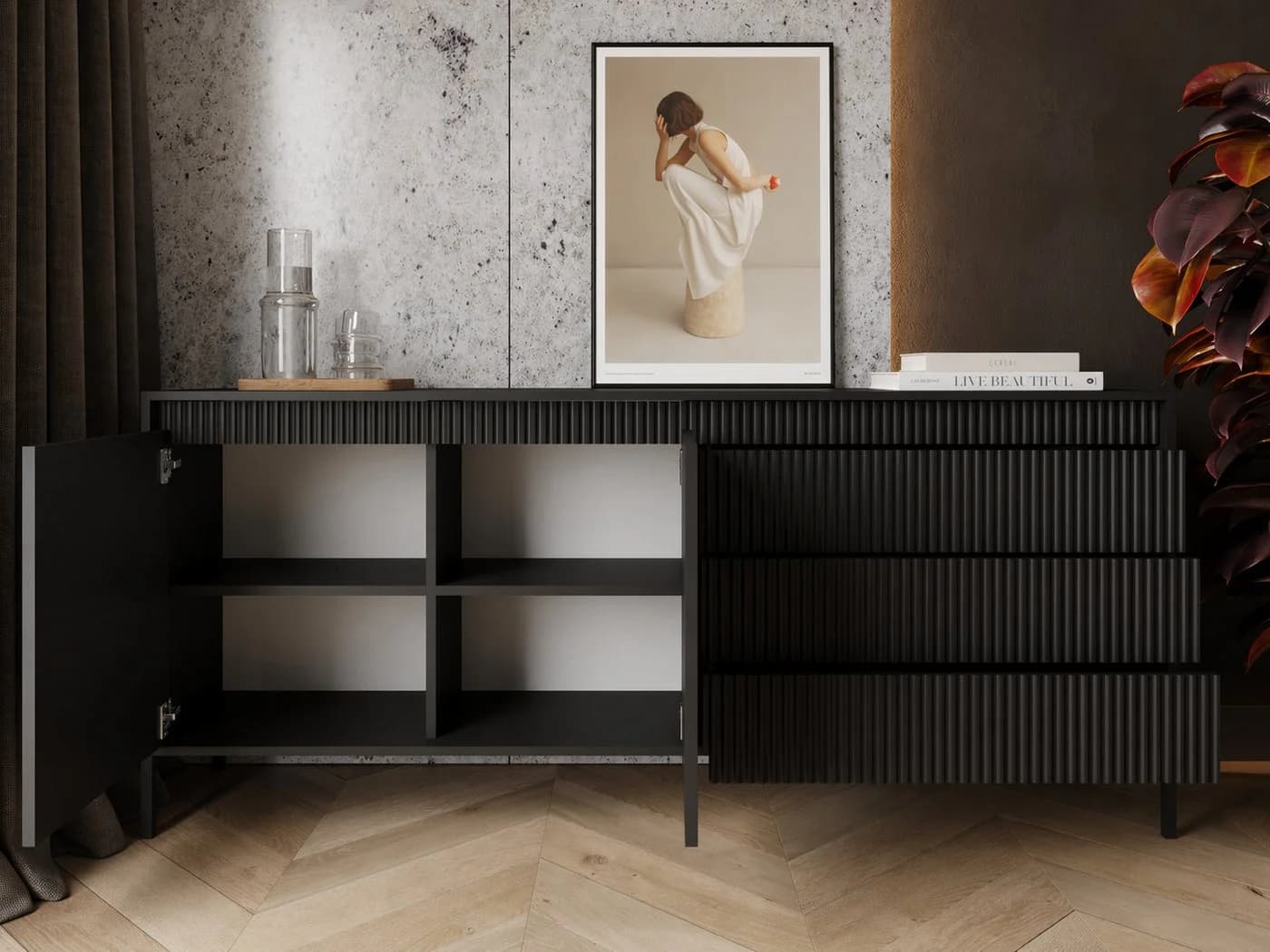 GrainGold Kommode Sorano Schwarz mit Schubladen und Push-to-Open - Bild 3