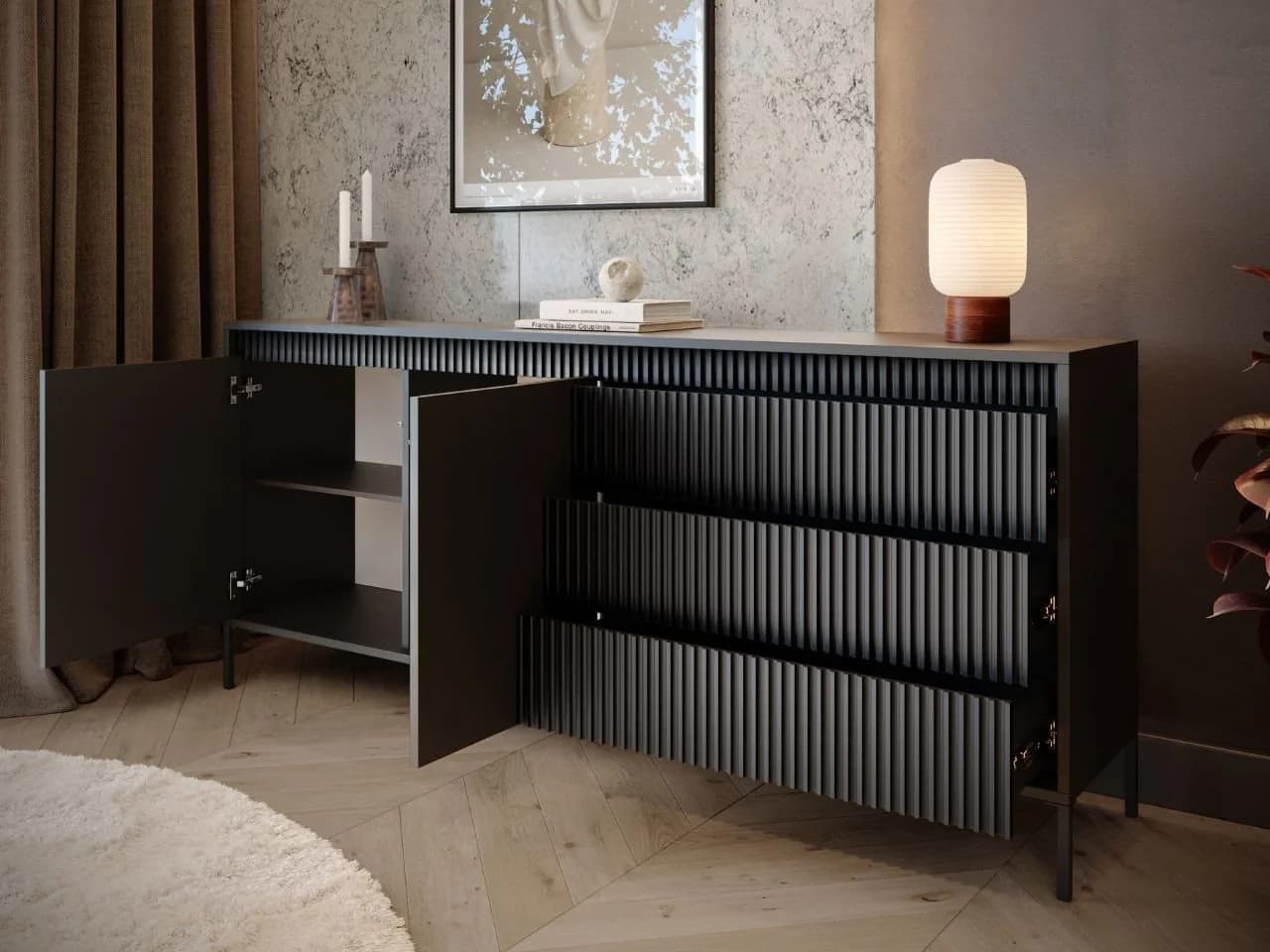GrainGold Kommode Sorano Schwarz mit Schubladen und Push-to-Open - Bild 4
