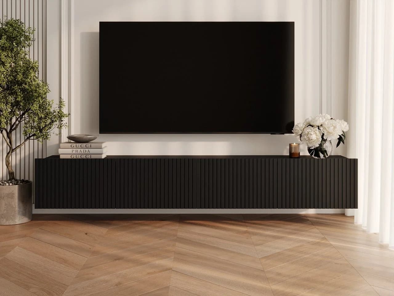 GrainGold TV-Schrank Kioto Schwarz Soft-Closing-System 200 cm Set - Bild 2