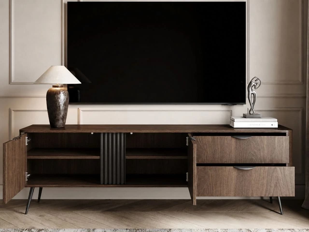 GrainGold TV-Schrank Magico 195 cm Eiche Dunin Schwarz Modern