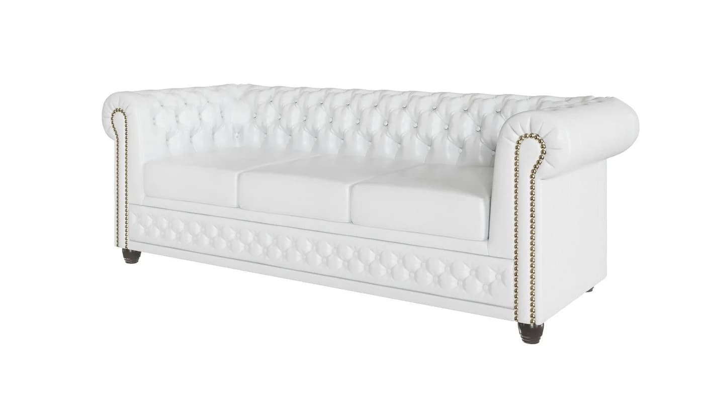 S-Style Möbel Chesterfield-Sofa Jeff 3-Sitzer Weiß Vegan Leder - Bild 4