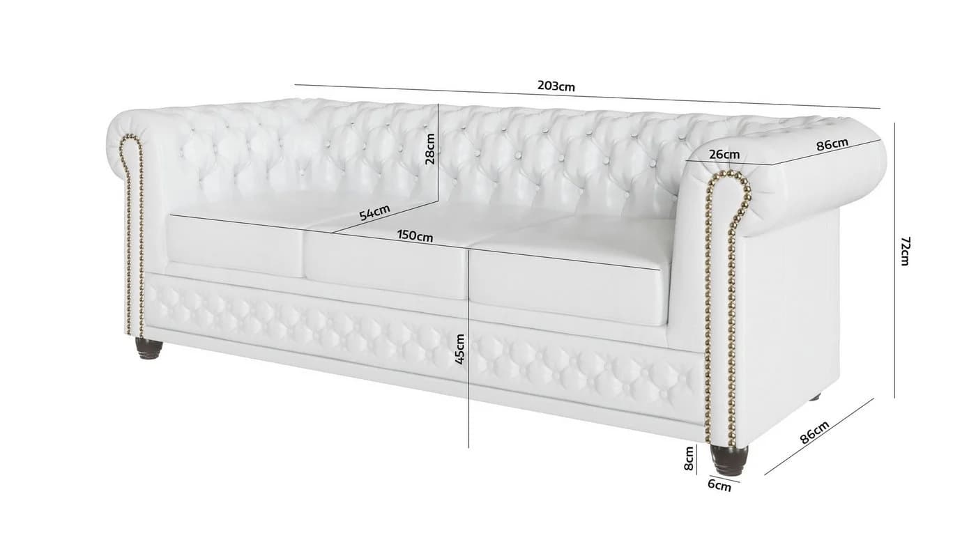 S-Style Möbel Chesterfield-Sofa Jeff 3-Sitzer Weiß Vegan Leder - Bild 5