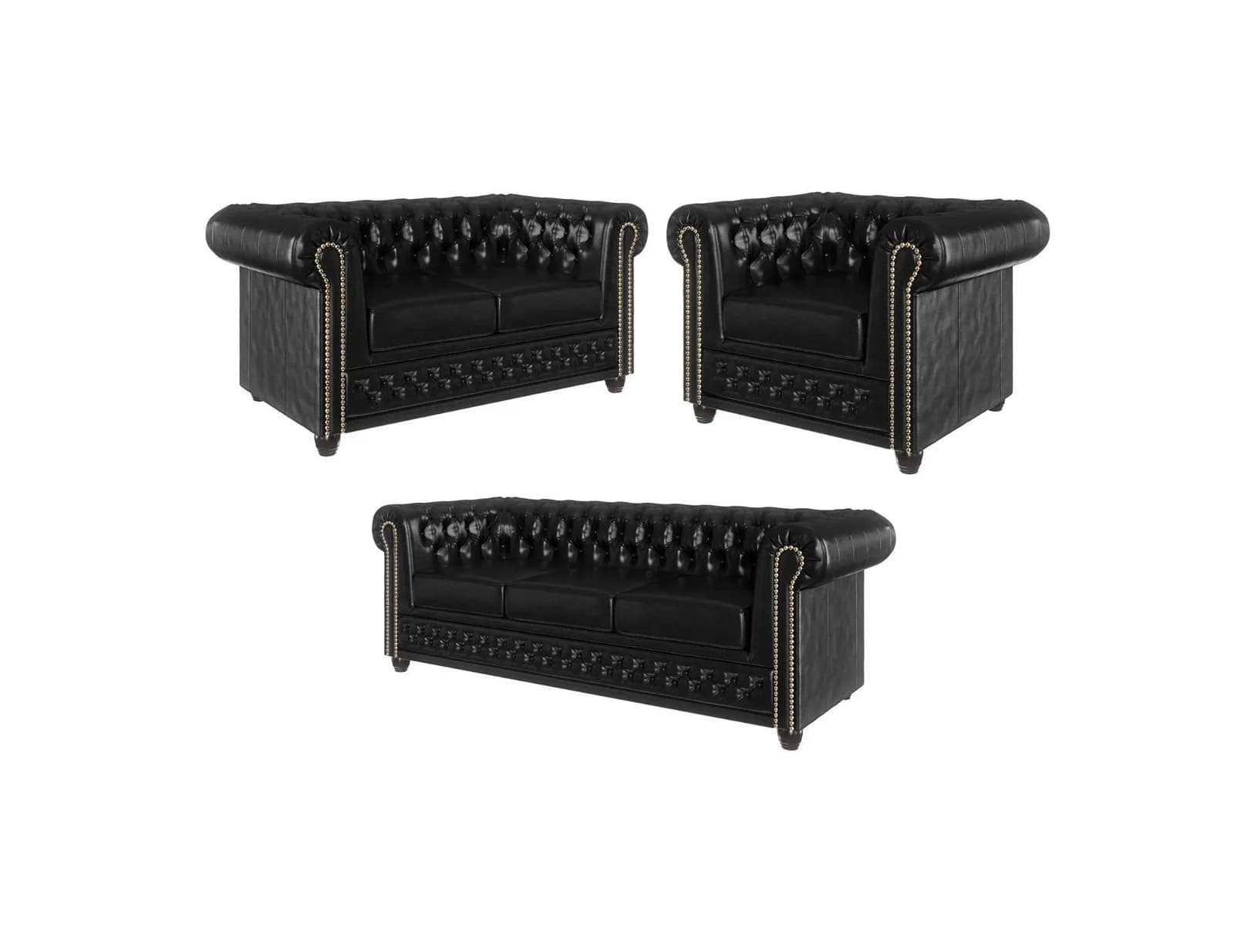 S-Style Möbel Polstergarnitur Chesterfield Jeff 3+2+1 Schwarz Vegan Leder
