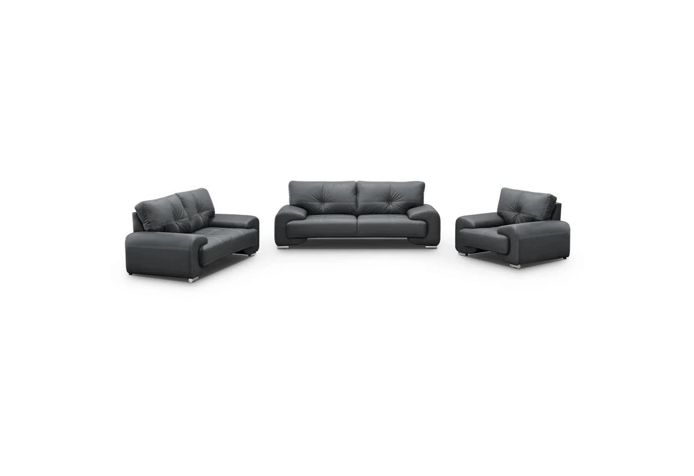Beautysofa Big-Sofa Polstergarnitur Omega Set 3+2+1 Anthrazit Kunstleder