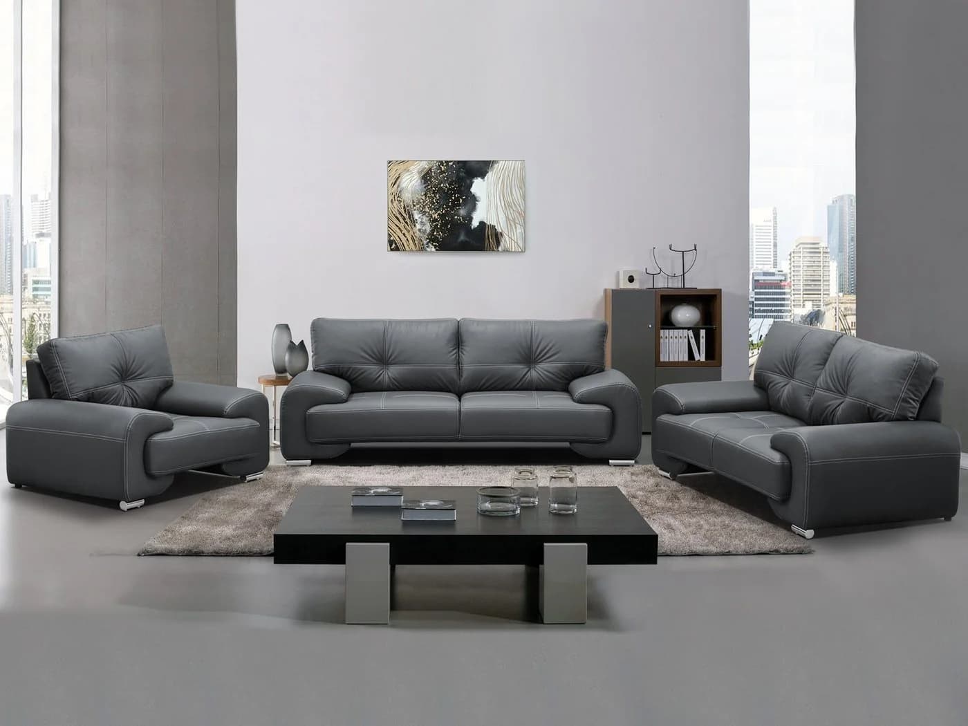 Beautysofa Big-Sofa Polstergarnitur Omega Set 3+2+1 Anthrazit Kunstleder - Bild 2