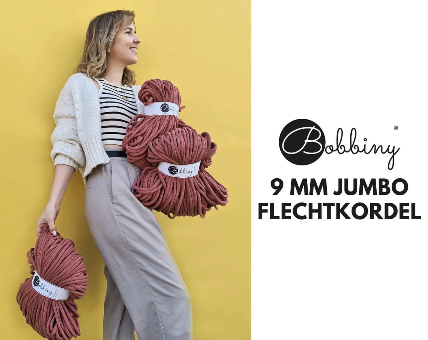 Bobbiny 9 mm Jumbo Flechtkordel 1200g 100m Rosa