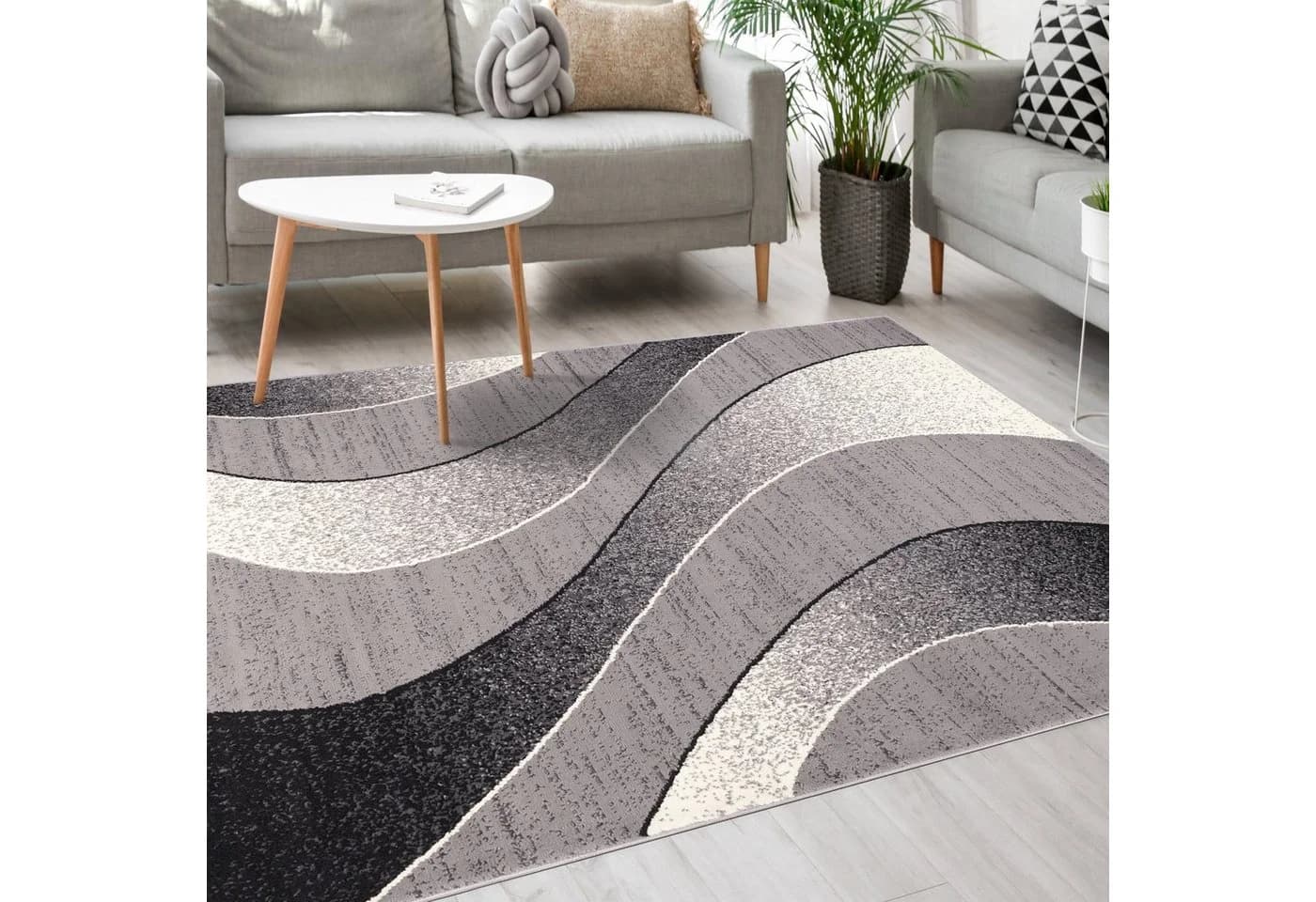 Mazovia Designteppich Grau Modern Kurzflor Pflegeleicht - Bild 2