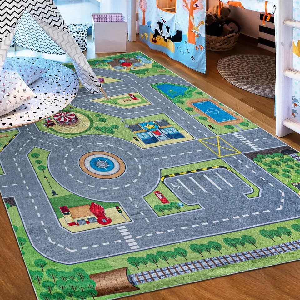 Mazovia Kinderteppich Bunt Grün Straße Stadt
