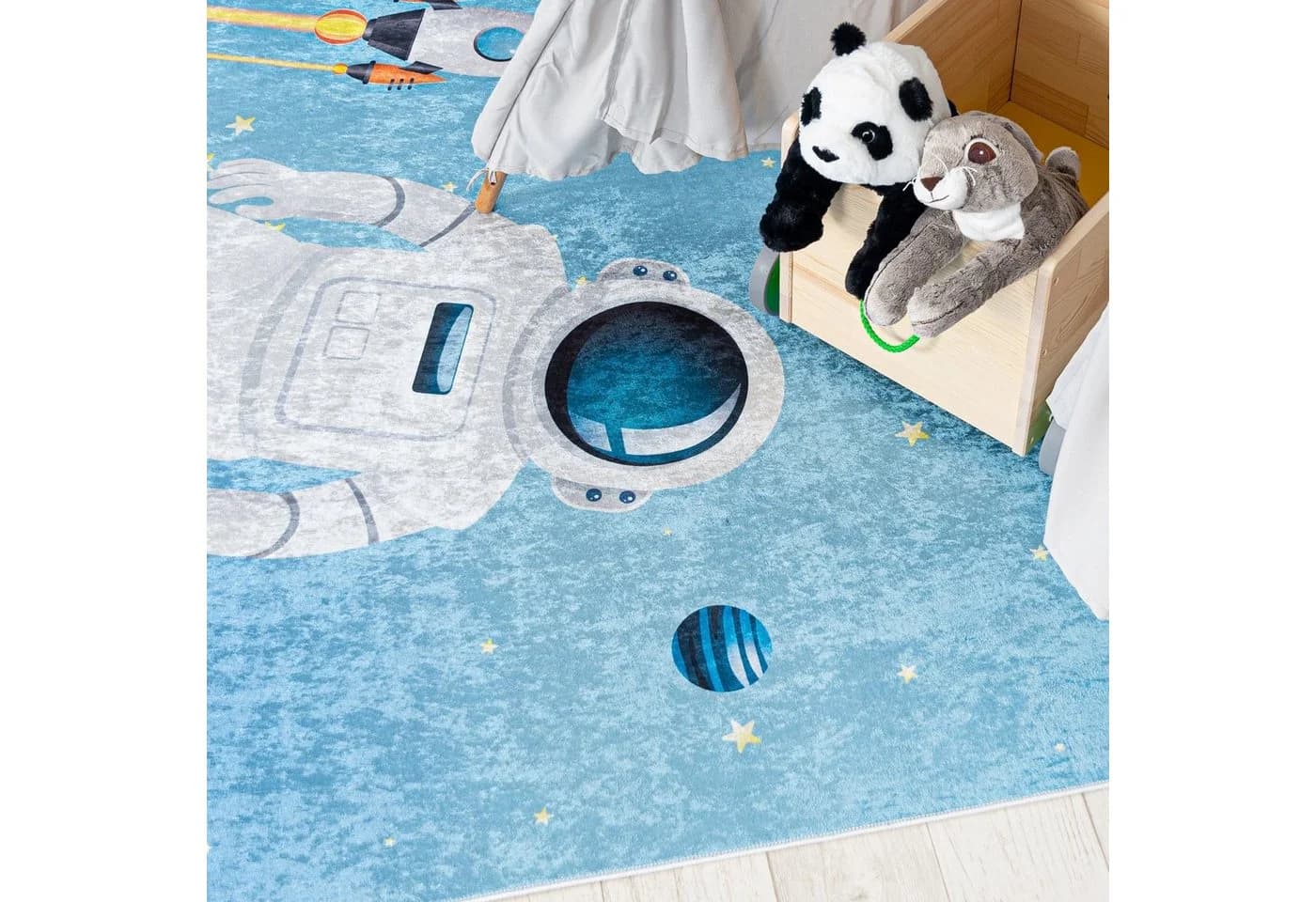 Mazovia Kinderteppich Planeten Weltraum Blau Kurflor - Bild 3