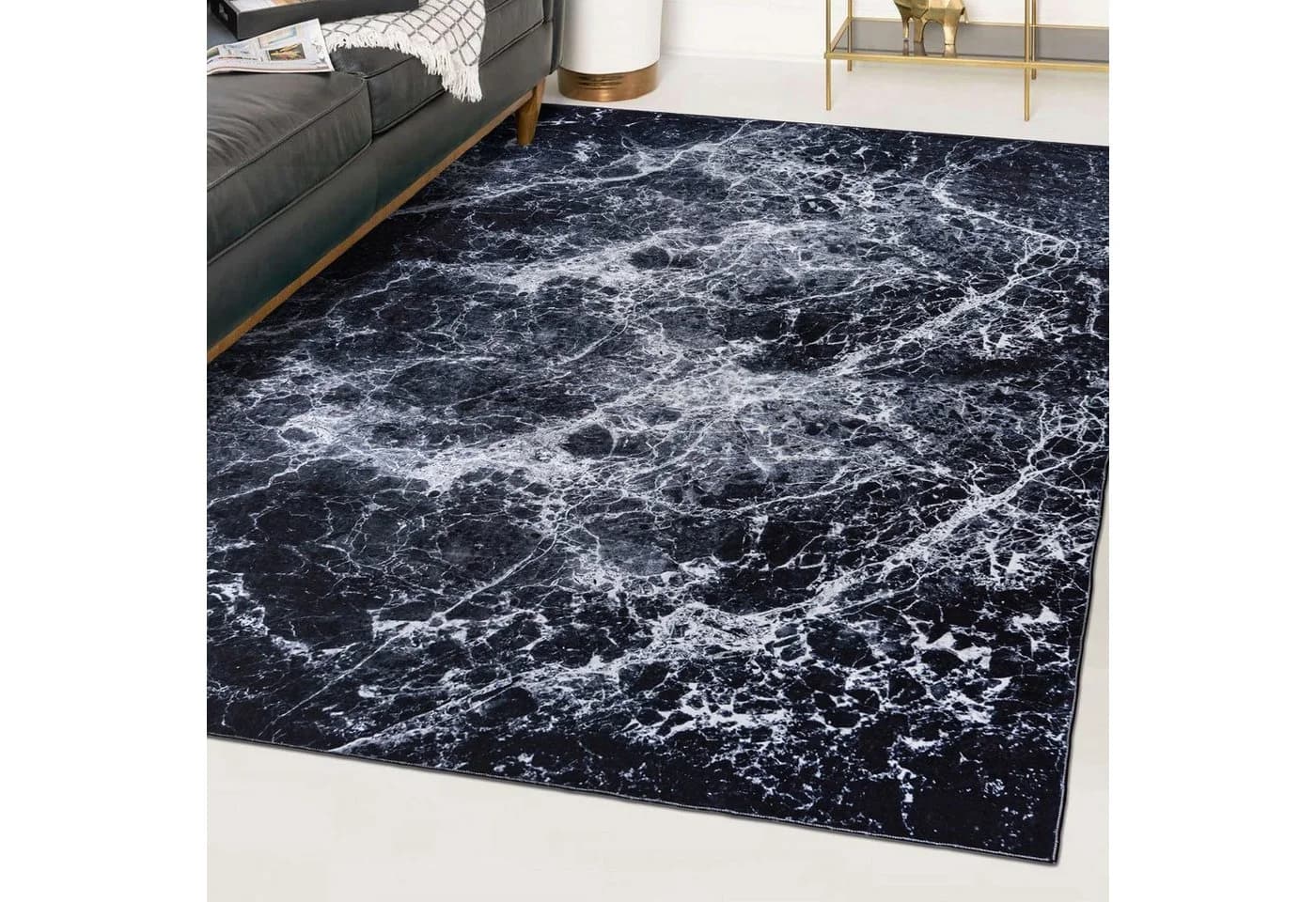 Mazovia Designteppich Modern Grau Schwarz Kurflor Rutschfest
