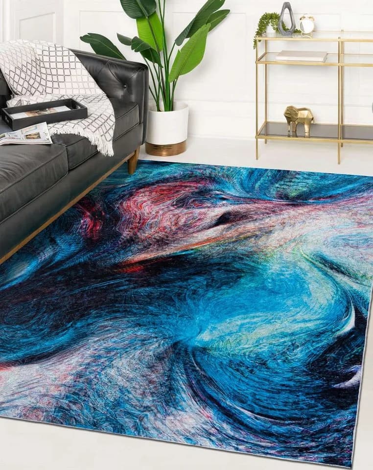 Mazovia Designteppich Modern Bunt Blau Kurflor