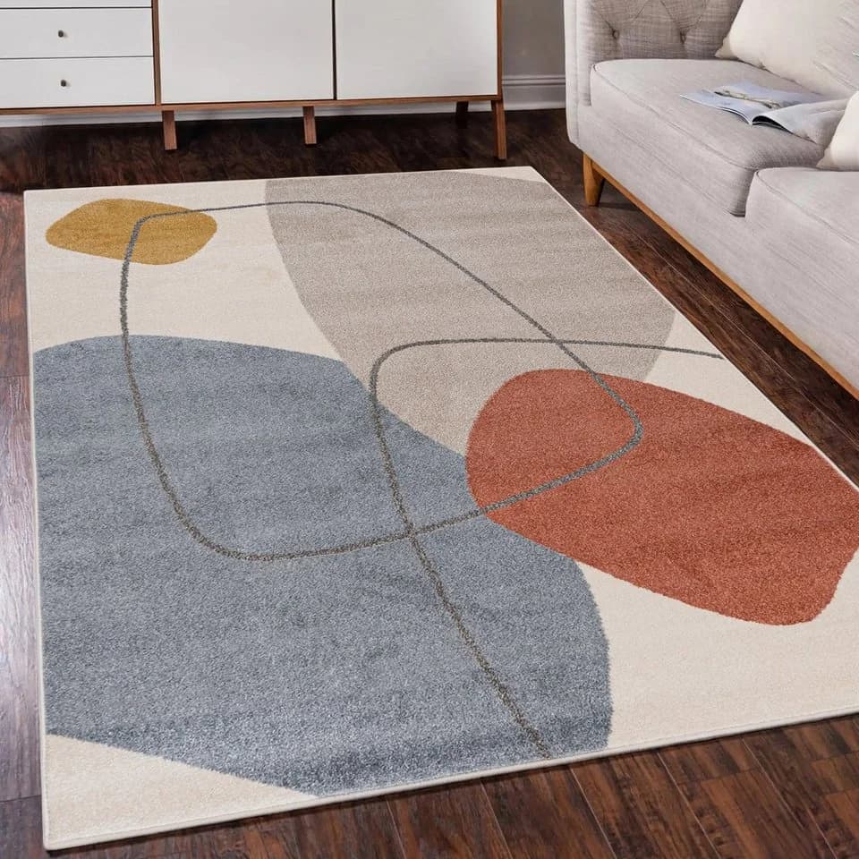 Mazovia Designteppich Modern Kurzflor Beige Grau Schwarz Japandi - Bild 2