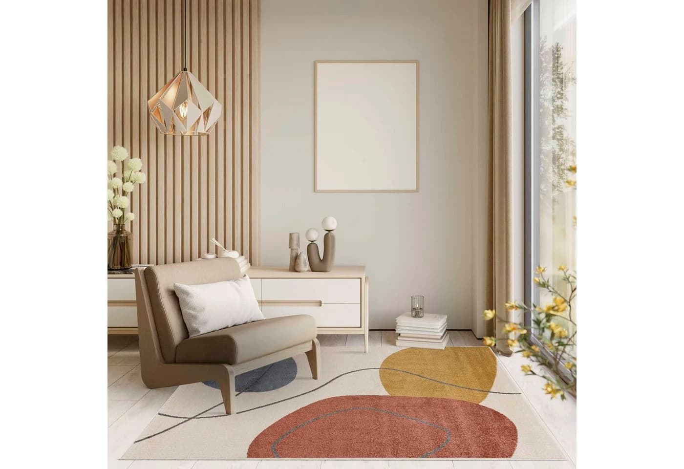 Mazovia Designteppich Modern Beige Geometrisch Kurzflor