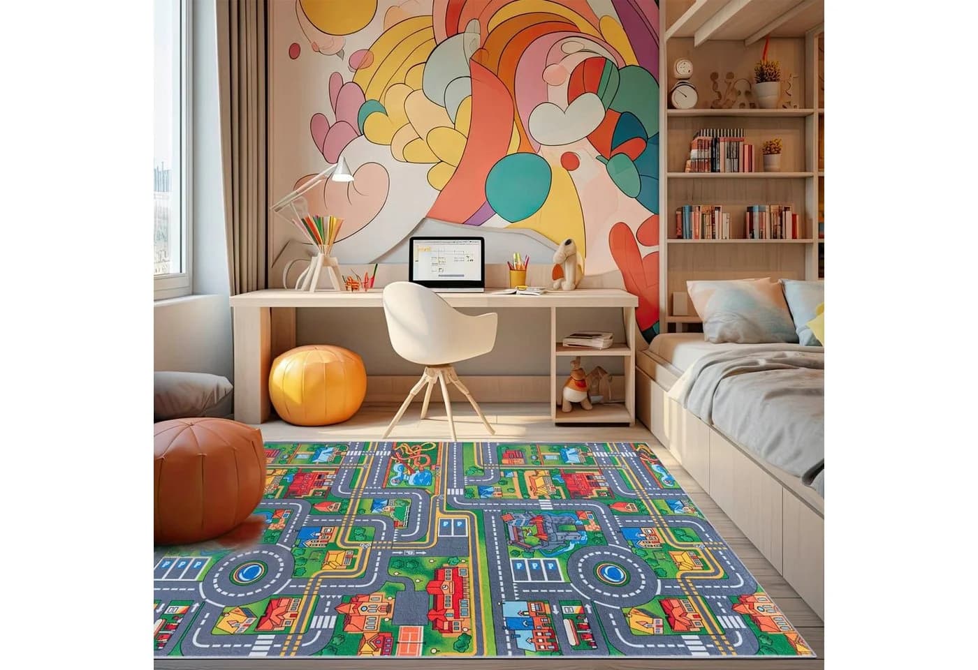 Mazovia Kinderteppich Spiel Teppich Grün Grau
