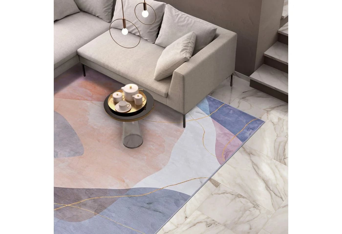 Mazovia Designteppich Modern Wohnzimmerteppich Abstrakt Vintage Rosa Violett