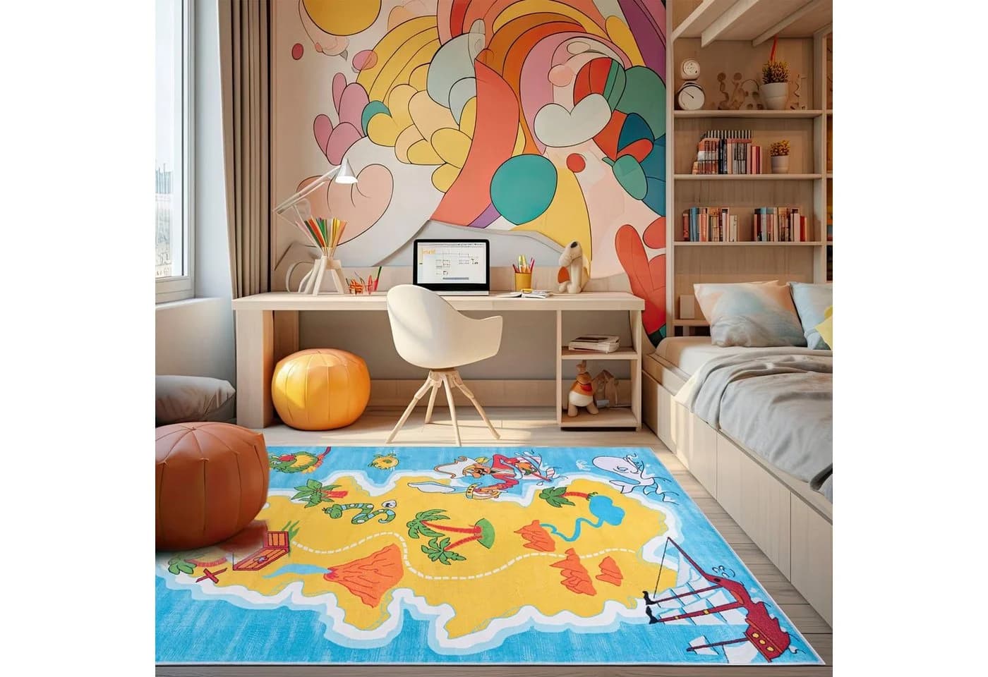 Mazovia Kinderteppich Blau Spielteppich Kinderzimmer