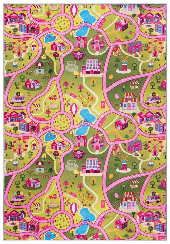 Mazovia Kinderteppich Straße Rosa Grün 80x150 cm Rutschfest - Bild 2
