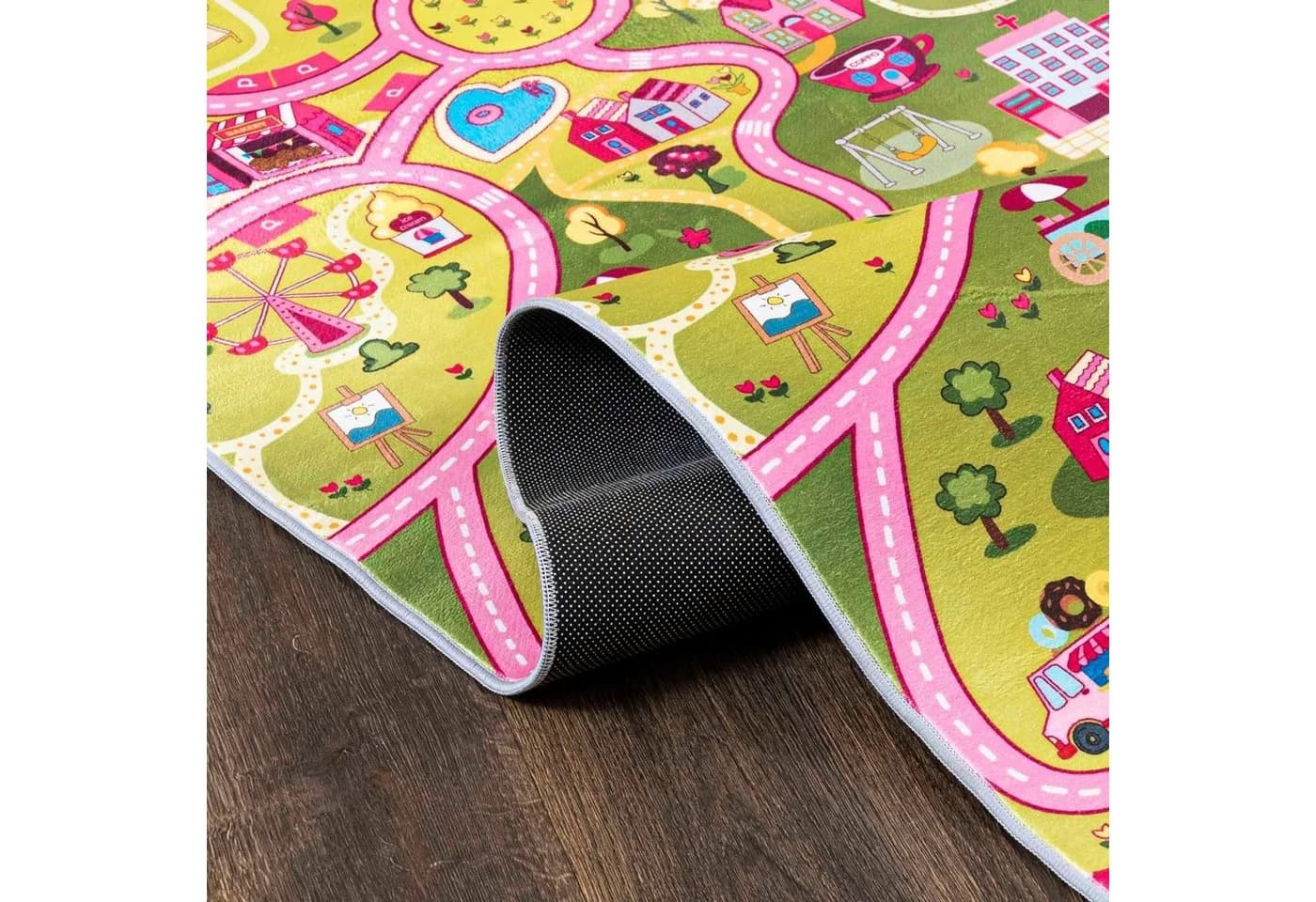 Mazovia Kinderteppich Straße Rosa Grün 80x150 cm Rutschfest - Bild 3