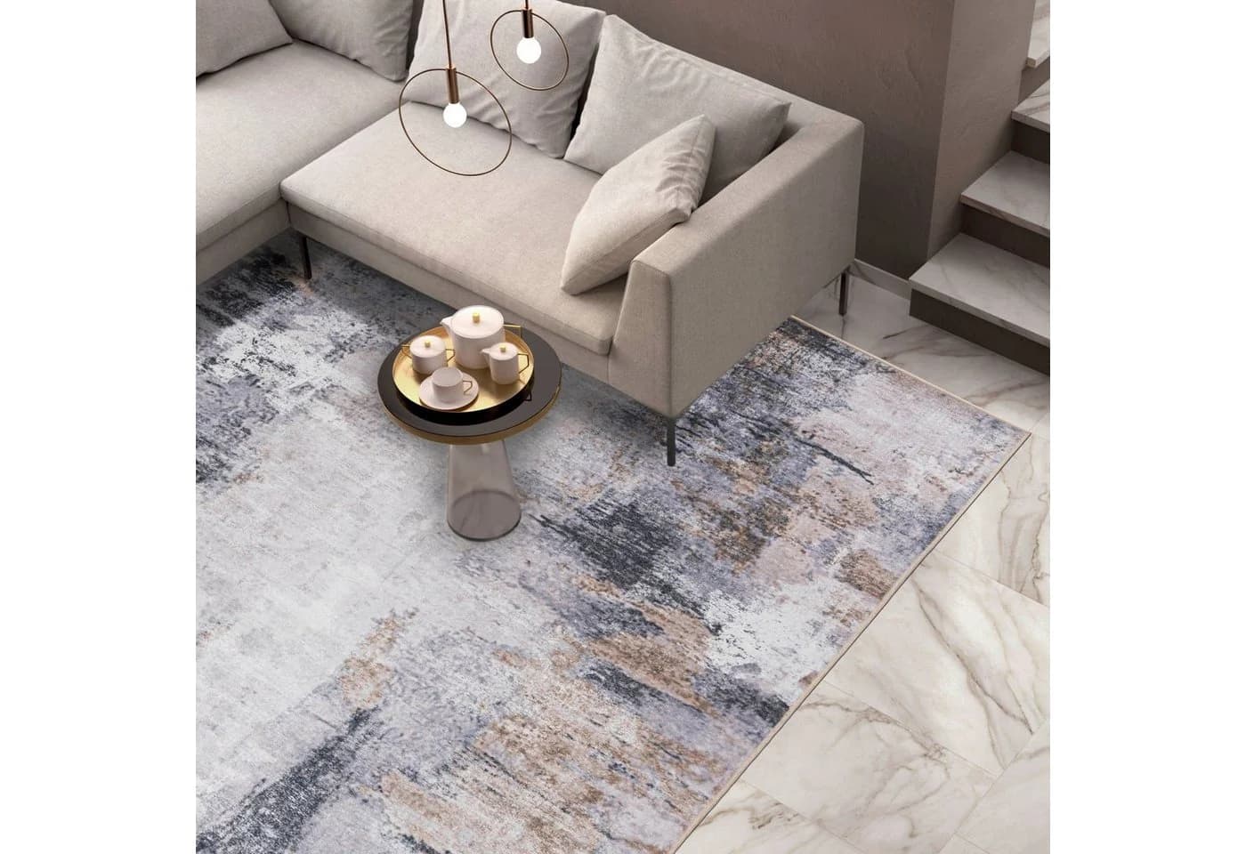 Mazovia Designteppich Modern Wohnzimmerteppich Abstrakt Vintage Grau Beige