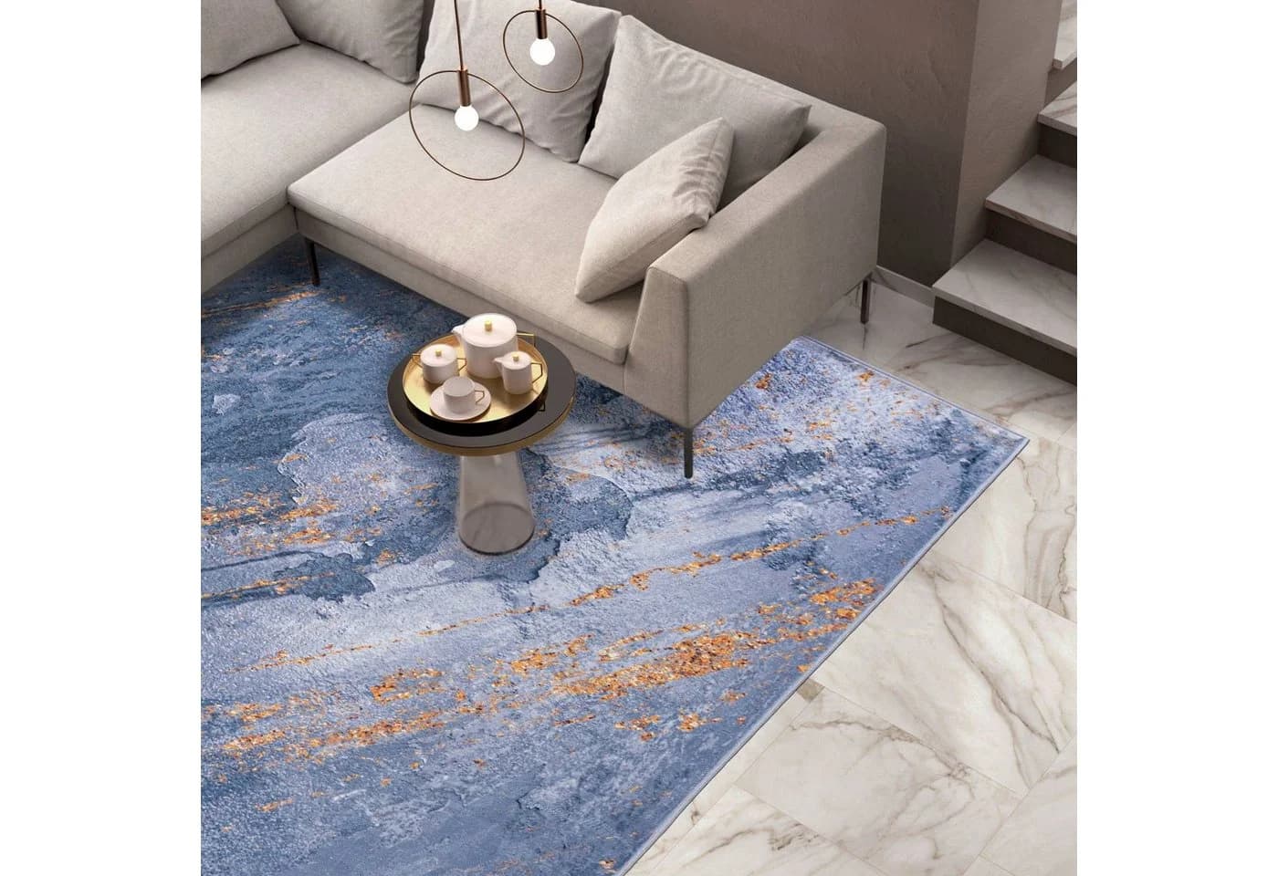 Mazovia Designteppich Modern Vintage Blau Rutschfest