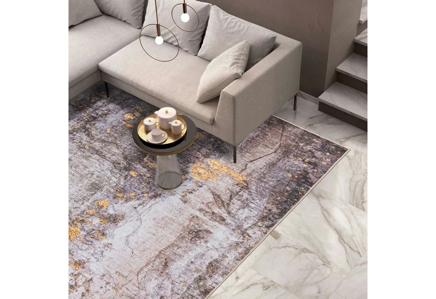 Mazovia Designteppich Modern Abstrakt Vintage Beige Grau 120x170cm