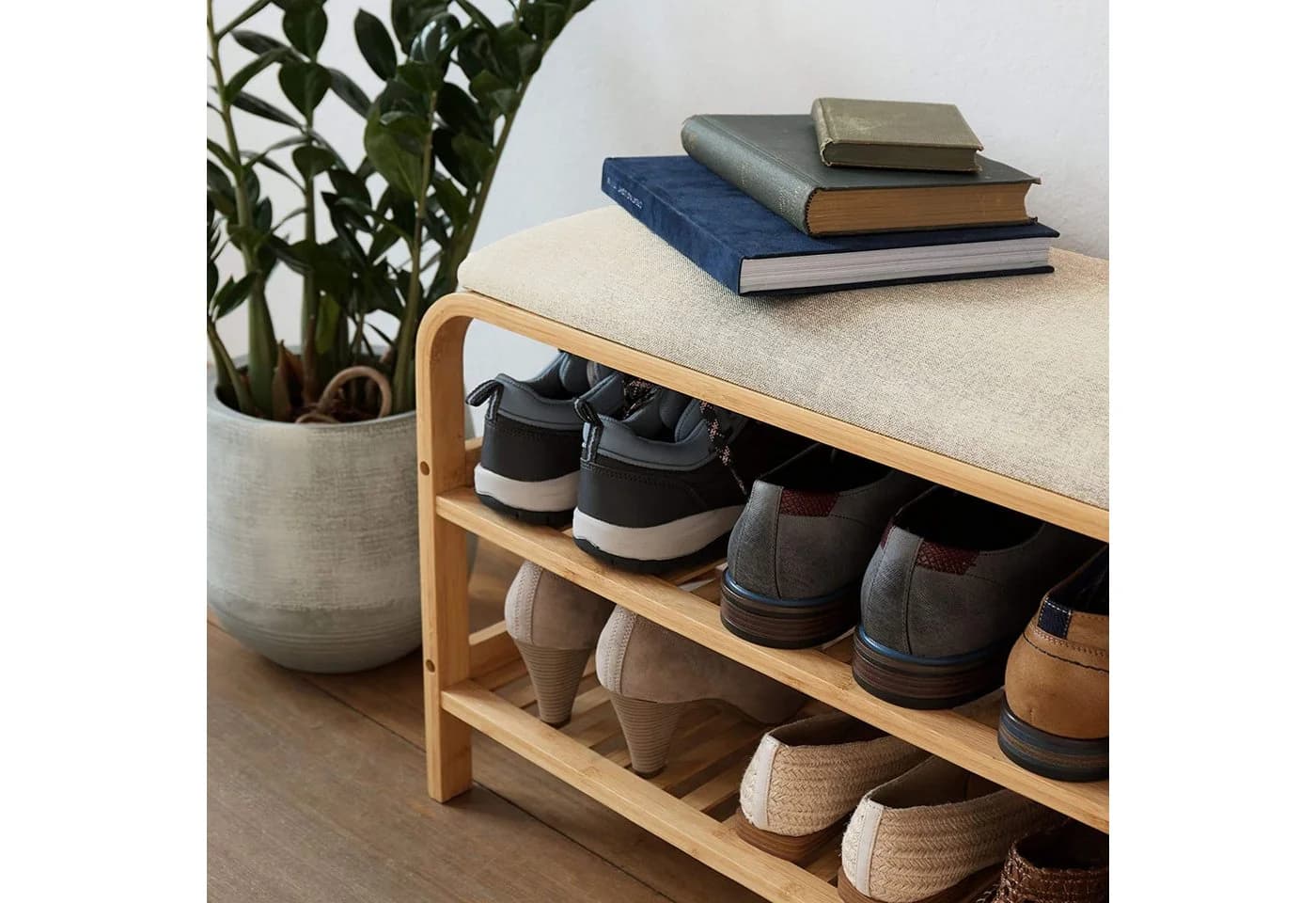 AD.CON Schuhbank aus Bambus mit Sitzkissen Beige/Grau - Bild 4